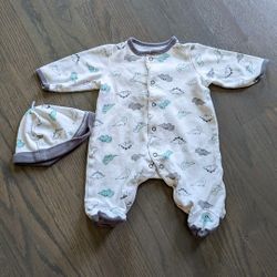 Little Me Baby Boys Footed Bodysuit with Hat, Dinosaur Print, Newborn