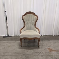 Victorian Style Carved Rose Lady's Parlor Chair in Mint Tufted Velvet