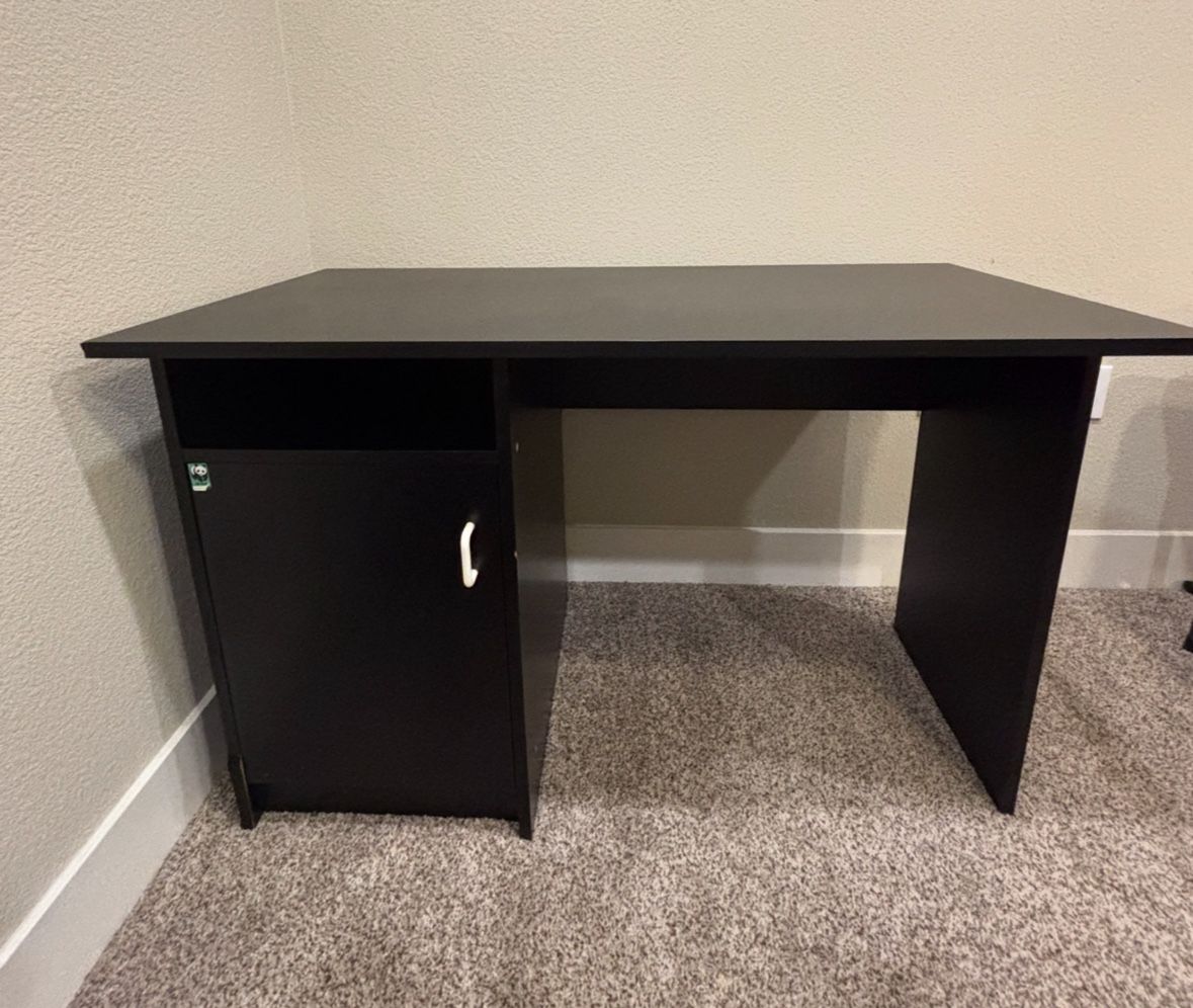 Office / Study Desk with Cabinet - Black, Wood.