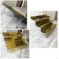 Gold Mirror Acrylic 3 Tier Display Riser Perfume Organizer,