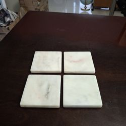 4PC Coaster Set White Natural Marble, Unique Elegant Home Decor 4" X 4" X .5" Thick, Market Value $30