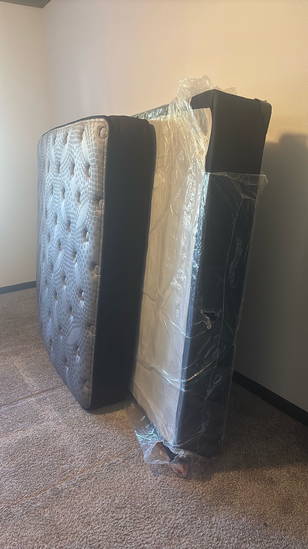 Mattress and boxspring, queen, mattress, and boxspring I’m selling for $200 along with the headboard