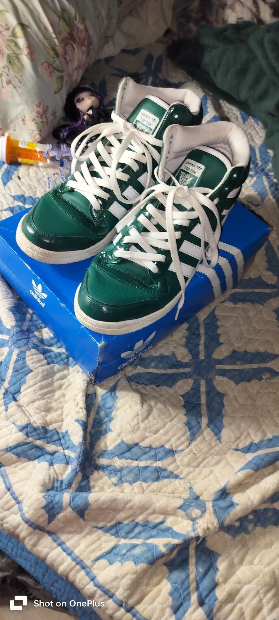 Adidas Men's High Top Sneaker Green On White Size 11.5