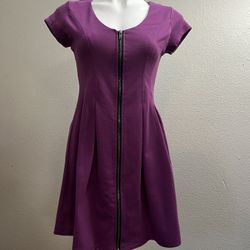 Purple Scoop Neck A-Line Mini Dress for Work Size M 