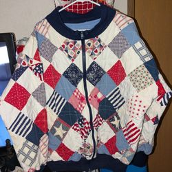 Vintage handmade quilted bomber jacket  patchwork custom SZ.Large
