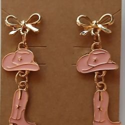 Pink Cowgirl Hat & Boot Earrings