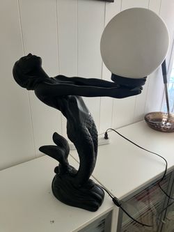 Art Deco Mermaid Figure Globe Table Lamp