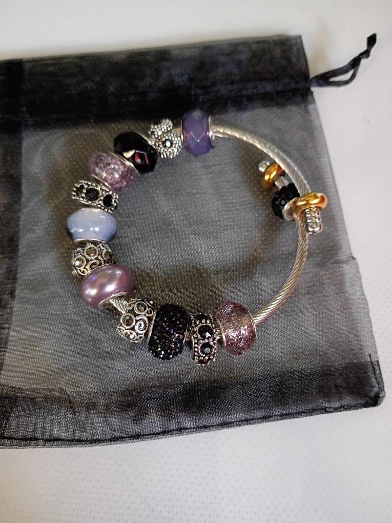 Cable Bracelet Pewter Plum