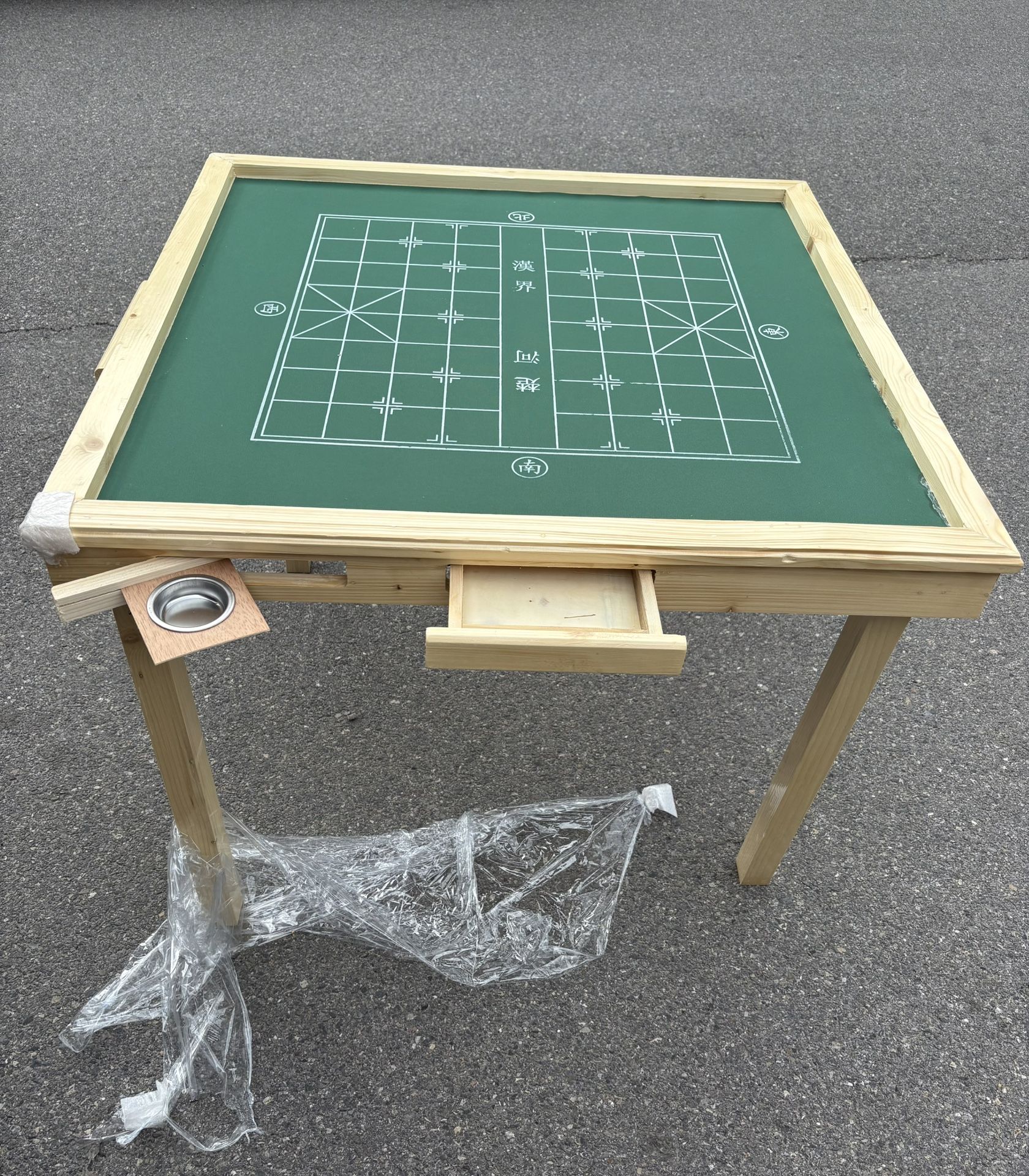 Mahjong Folding Table with Drawers - Wood Square 4 Player Domino Card Game Table