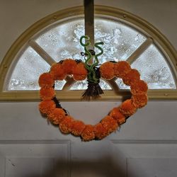 Hand Created Pom-Pom Pumpkin Rattan Wreath