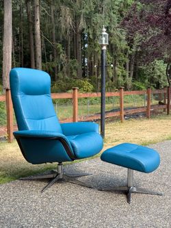 IMG Stressless Leather Reclining Swivel Chair And Ottoman Set