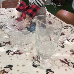 Rose Crystal Vase And Pitcher Set