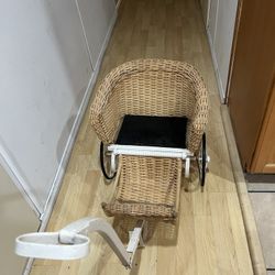 Antique Wicker And Metal Doll Carriage 