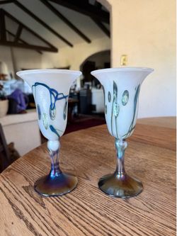 Pair of Wine Glasses Signed by Artist Saul Alcaraz