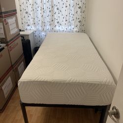 2x Twin Bed Memory Foam + Mattress Cover + Bed Frame