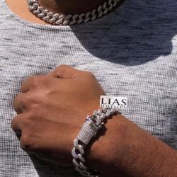 New 18k White Gold Cuban Link Chain and Bracelet 