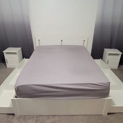Songesand Ikea White Queen Bed Frame Set (With Storage Boxes and Night Stand)! 🛌 Must Take By 1/17!