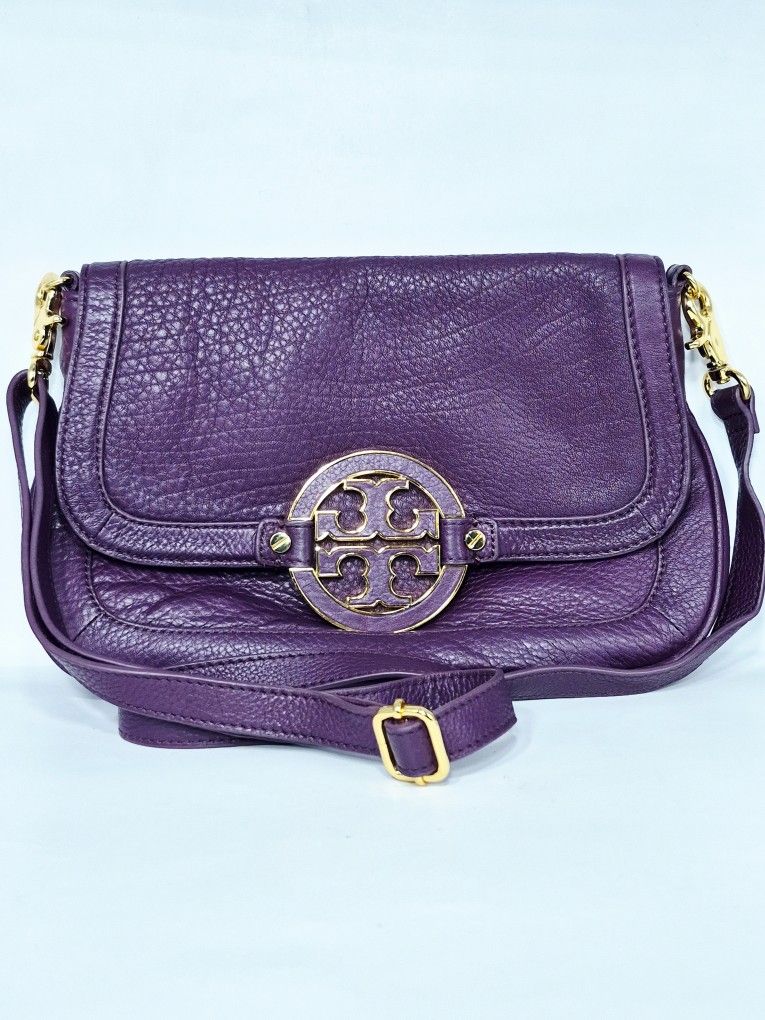 Tory Burch Leather plum Burgandy/Purple Purse Shoulder/Crossbody Bag