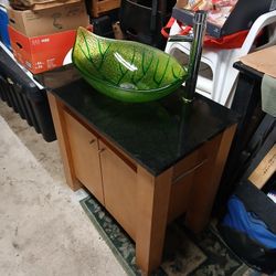 Is mini microwave Greenleaf Sink For Bathroom With Waterfall Faucet And Cabinet In A1 Condition Cabinet Is 32 Long 18 And 1/2