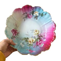 Malmaison Bavaria Roses Floral Flower Porcelain Bowl 8" w/ Gold Trim Rosenthal
