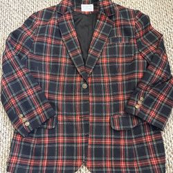 Vintage Pendleton Red Black Plaid Wool Blazer Size Large