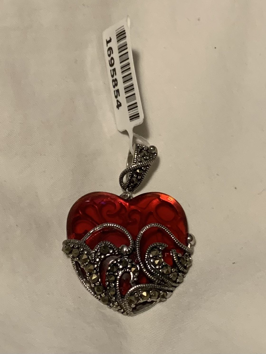 Heart Shaped Red Glass Sterling Silver Pendant