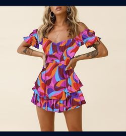 Women Boho Romper Off Shoulder Ruffle Chiffon Shorts Jumpsuit Playsuits