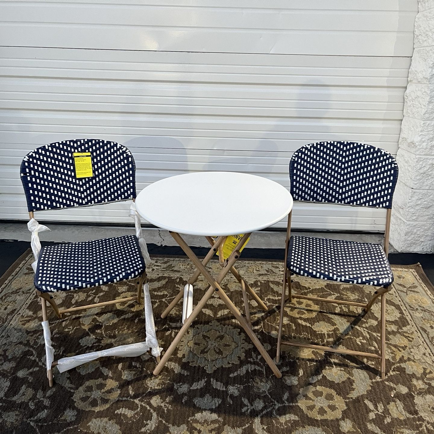 Wicker Outdoor/Patio/Balcony Bistro Set, Blue& White, 3-pc