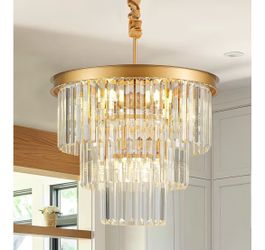 Gold Crystal Pendant Light, 3-Tier 17.76" Luxury Crystal Pendant Light Perfect for Dining Room, Bedroom, Kitchen, Living Room
