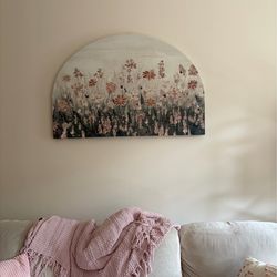 Pink Floral Meadow Arch Canvas Art Print