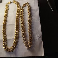 Gold Plated Chain Link Necklaces 24 In And 20 In