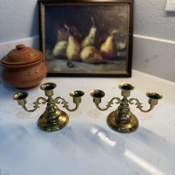 Ornate Brass Candelabra Three Lights  Candle Holders