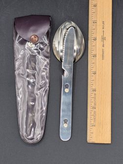 Vintage Stainless Steel Camping Utensil Set W/Holder, Japan