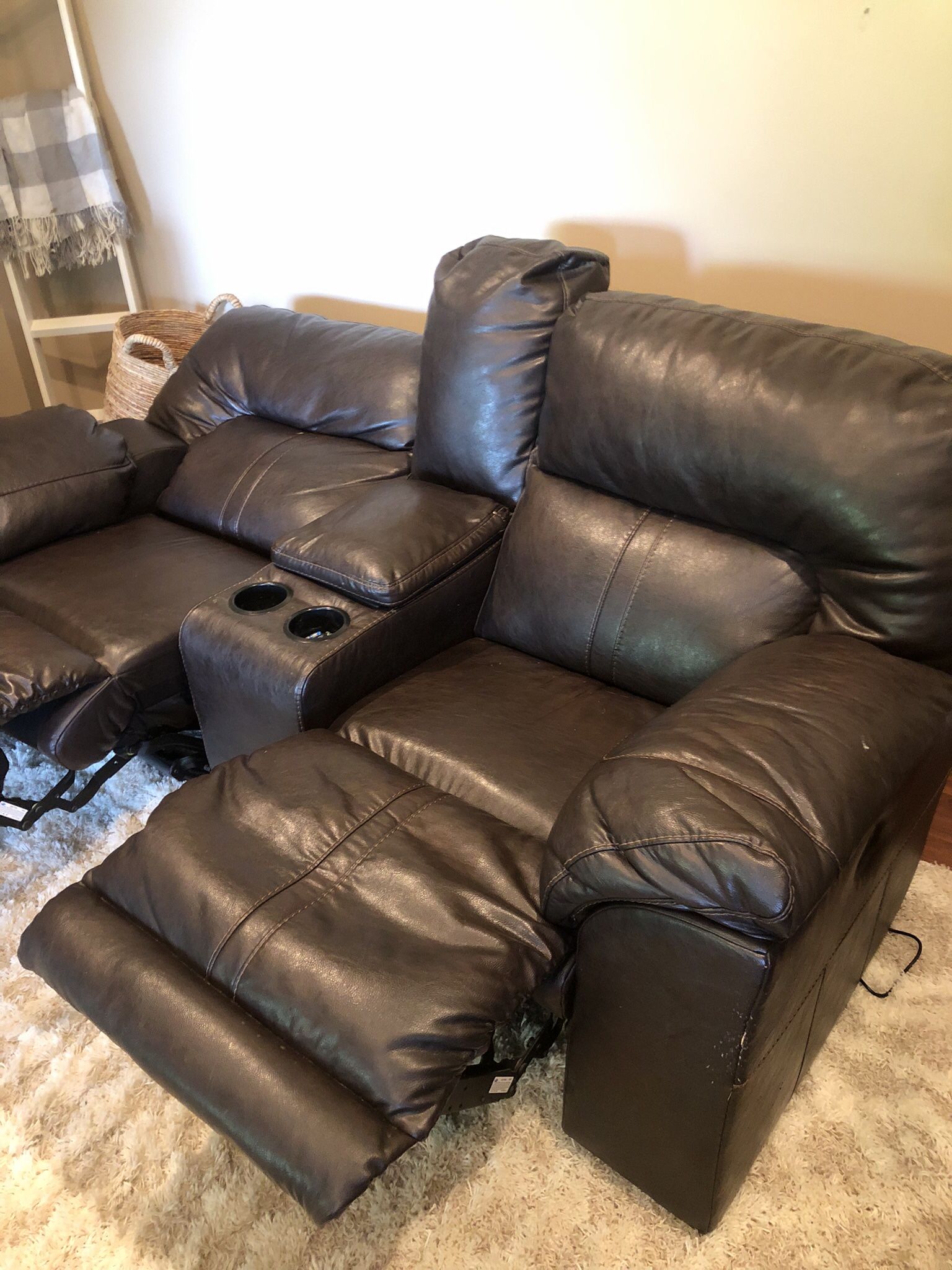 Brown Leather Reclining Couch & Loveseat