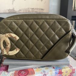 Chanel Green Leather And Python Linger Pochette Cambon