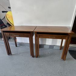Two walnut solid wood desks with drawer and pull out