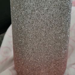 Pink & Gray Hombre Sparkly Candle 