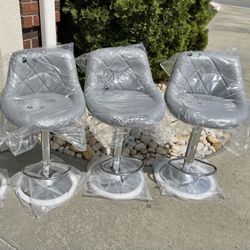 New 3 Gray Modern Bar Stools 