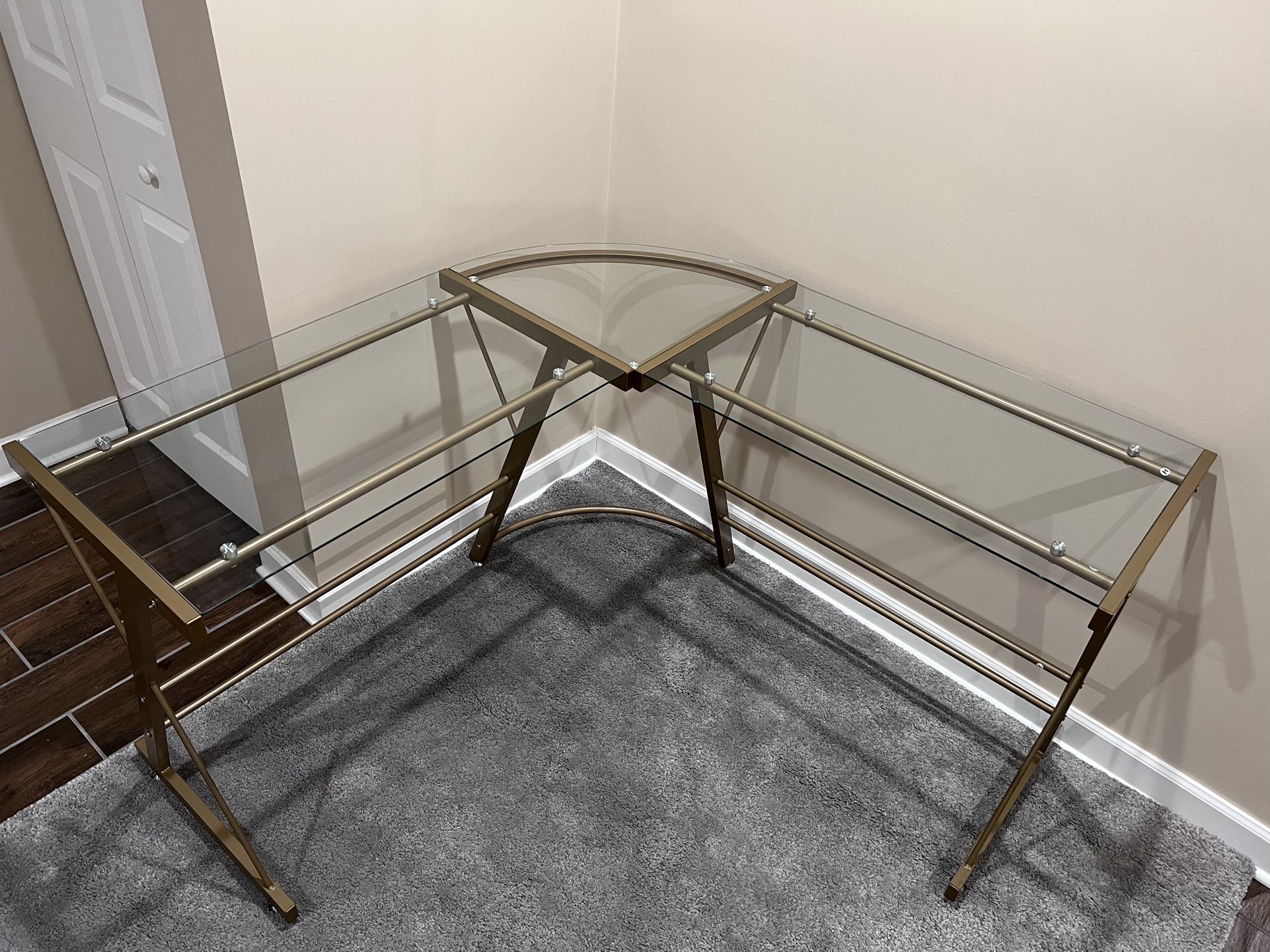Golden L-shaped Glass Top Table