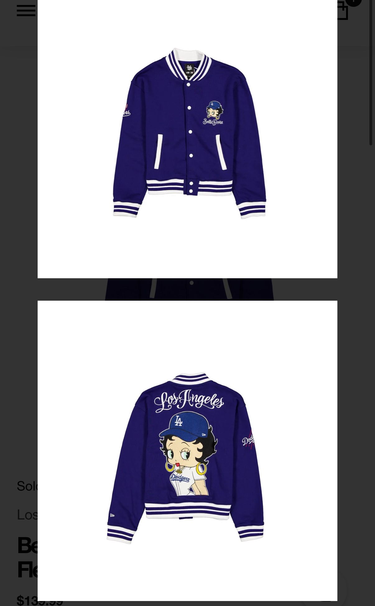 Bella Doña x Betty Boop Dodgers Women's Fleece Jacket Size Small