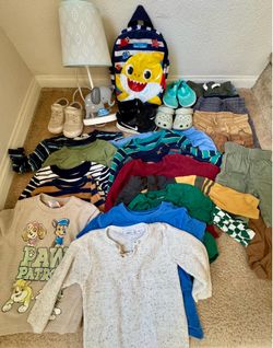 clothes, shoes, bag pack, lamp toddler