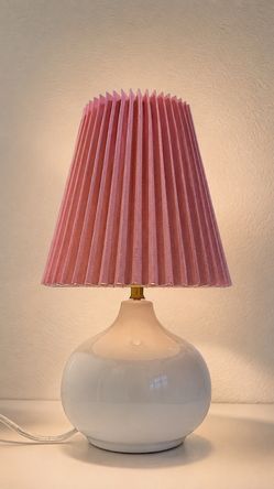 Modern White Ceramic Table Lamp with Pink Pleated Shade