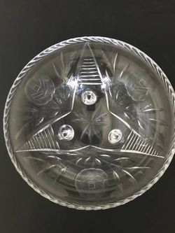 Beautiful Vintage Cut & Etched Crystal Footed Bowl