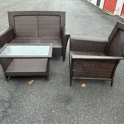 Beautiful Faux Rattan Conversation Set Couch, Oversized Chair and Coffee Table **