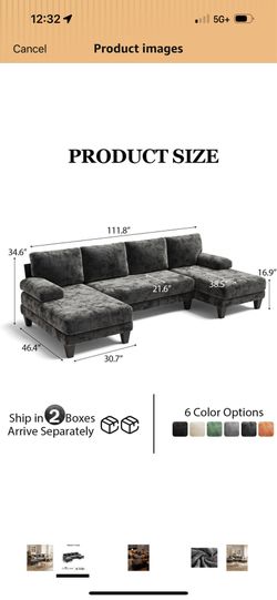U-Shaped Sectional Couches for Living Room | 112 Inch Modern Sectional Couch | Dark Grey Chenille Sofa with Double Chaise for Apartment