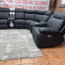 Cloud Power Reclining Sectional With Bluetooth Speakers 