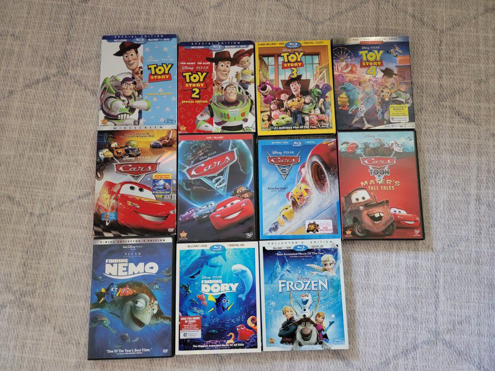 11 Disney Movies Cars Toy Story Frozen Finding Nemo Dory Blu-Ray DVD Digital Bundle Set Lot