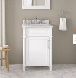 Aberdeen 24 in. Single Sink Freestanding White Bath Vanity with Carrara Marble Top (Assembled)