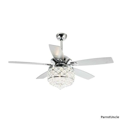 52 in. Indoor Chrome Downrod Mount Crystal Chandelier Ceiling Fan with Light and Remote Control