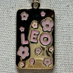 Leo Zodiac Pink Enamel Floral Pendant Necklace